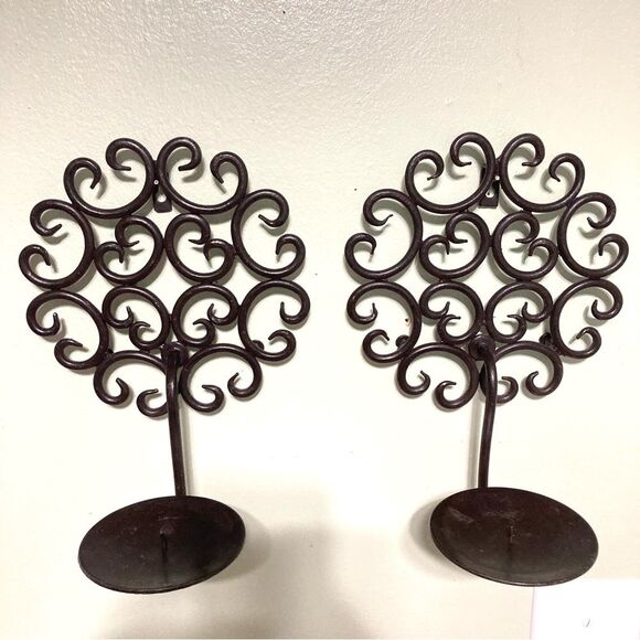 TREE OF LIFE Pair of Circle Candle Holder Wall Sconces 10 x 6.5 inches - Picture 4 of 12